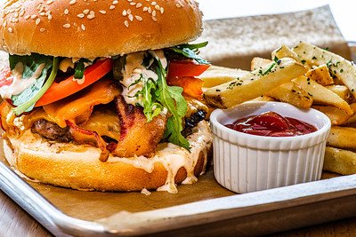 Bacon cheeseburger and fries at Hilton Garden Inn Asheville South